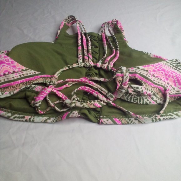 Time And Tru Swim Top M 8-10 Cut-Out Strappy Green Pink - Picture 5 of 14